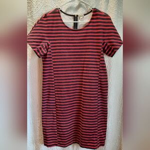 J. Crew Factory Dress Large Black and Red Striped Shift Cassual Classic Shirt